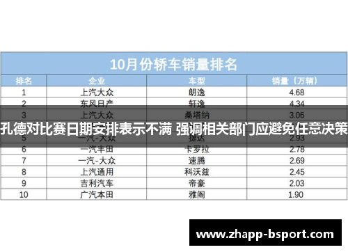 孔德对比赛日期安排表示不满 强调相关部门应避免任意决策